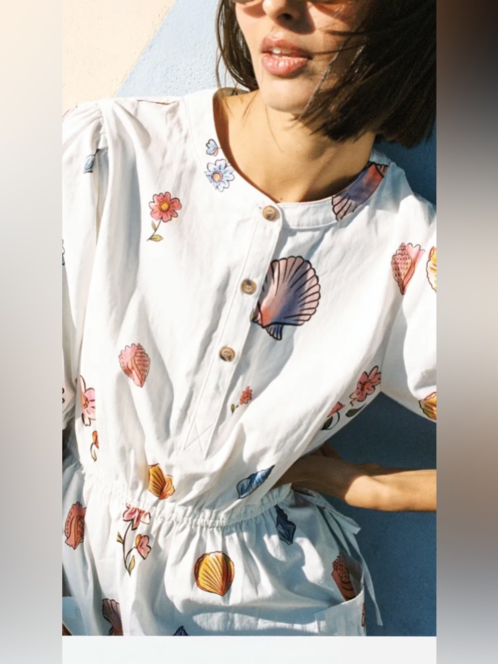 Ciao Lucia! Beatriz Dress Shell Print Cotton Midi NWT Puff Sleeve Size Large - Picture 2 of 9